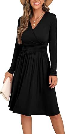 GRECERELLE Summer Fall Dress for Women Casual Ruffle Short/Long Sleeve Dresses, Wrap V-Neck Dress